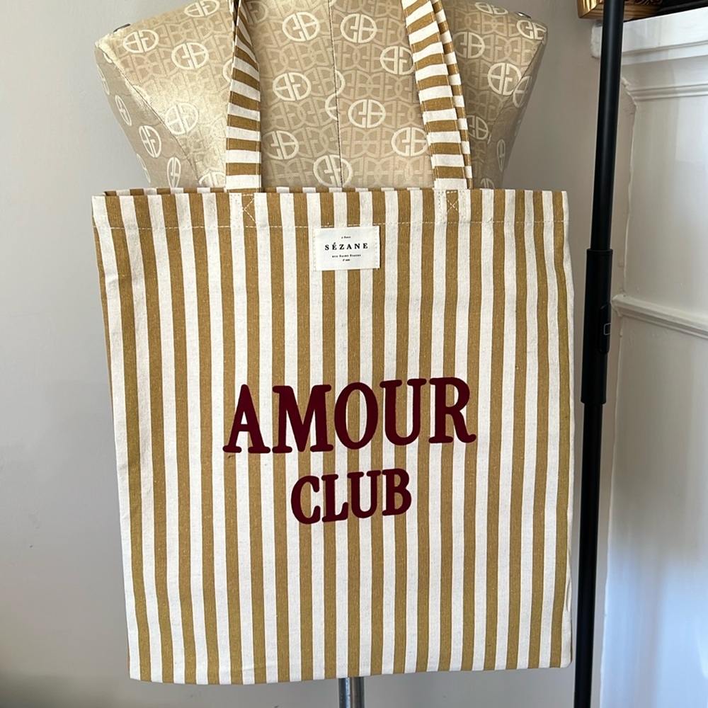 Sézane "Amour Club” Striped Canvas Tote